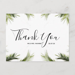 Wedding Thank You   Green Tropical Script Postcard