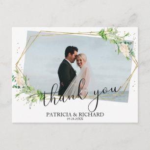Wedding Thank You Greenery Geometric Photo Postcard