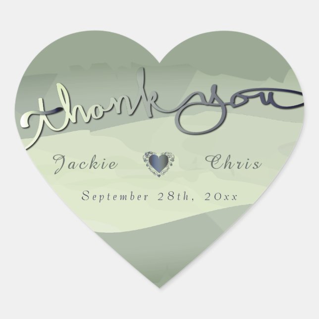 Wedding "Thank you" Grey Wash Heart Sticker (Front)