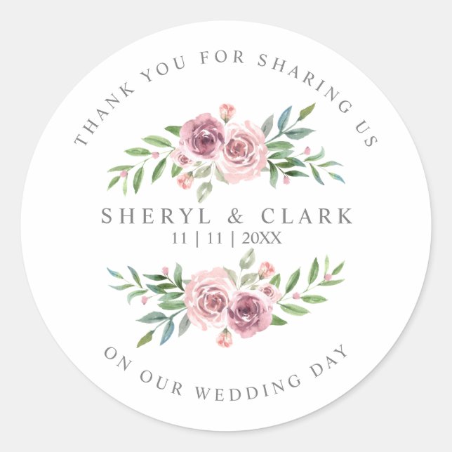 Wedding Thank You Guests on Pink Floral Garland Classic Round Sticker (Front)