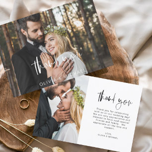 Wedding Thank You Handwritten Photo Elegant Card
