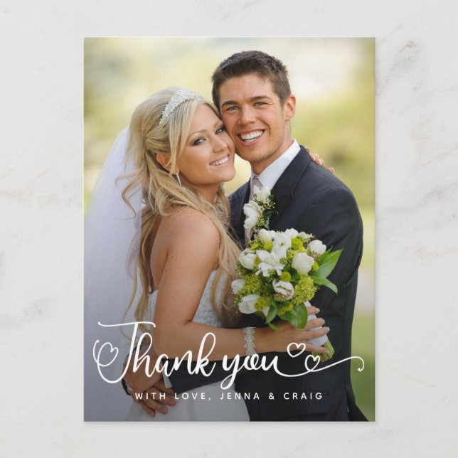 Wedding Thank You | Handwritten Script Over Photo Postcard (Front)