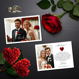 Wedding Thank You- Heart Shaped Red Roses Thank Yo Thank You Card