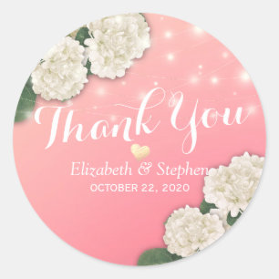 Wedding Thank You Hydrangea Flowers  String Lights Classic Round Sticker