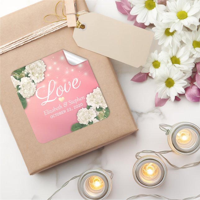 Wedding Thank You Hydrangea Flowers String Lights Square Sticker (Creator Uploaded)
