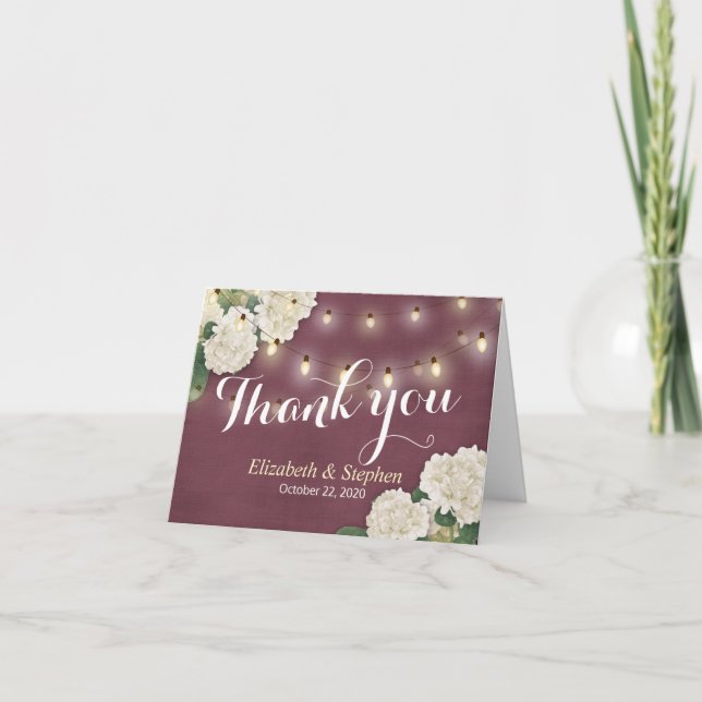 Wedding Thank You Hydrangea String Lights Burgundy (Front)