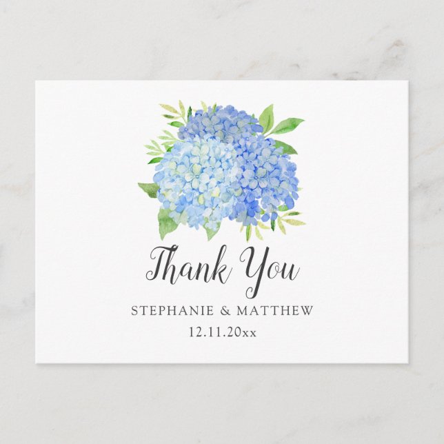 Wedding Thank You Hydrangea Watercolor Floral Postcard (Front)