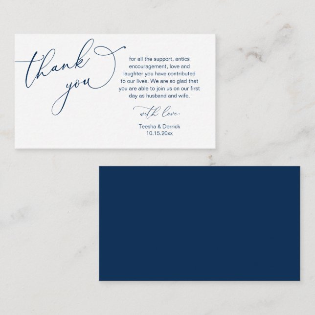 Wedding Thank you, in Classy Romantic Navy Blue Enclosure Card (Front/Back)