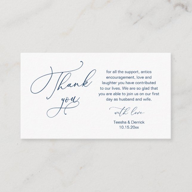 Wedding Thank you, in Classy Romantic Navy Blue Enclosure Card (Front)