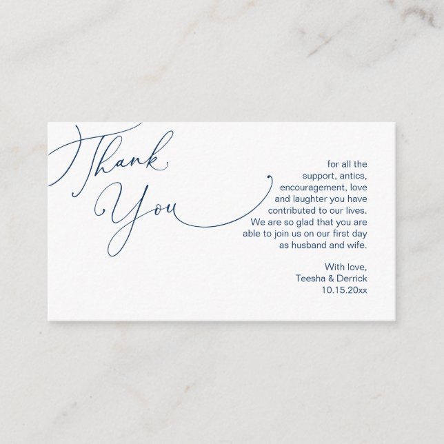 Wedding Thank you, in Modern Navy Blue theme Enclosure Card (Front)