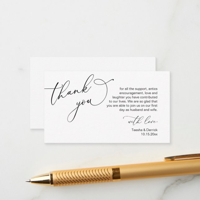 Wedding Thank you, in Modern romantic theme Enclosure Card (Front/Back In Situ)