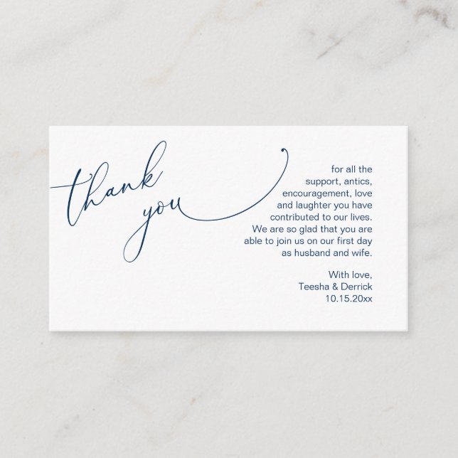 Wedding Thank you, in romantic navy blue theme Enclosure Card (Front)
