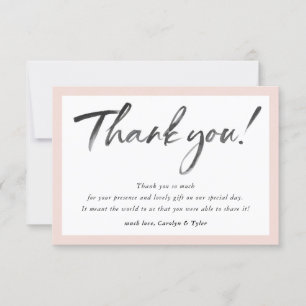 WEDDING THANK YOU ink calligraphy black blush pink Card
