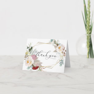 Wedding Thank You Ivory and Burgundy Floral Card