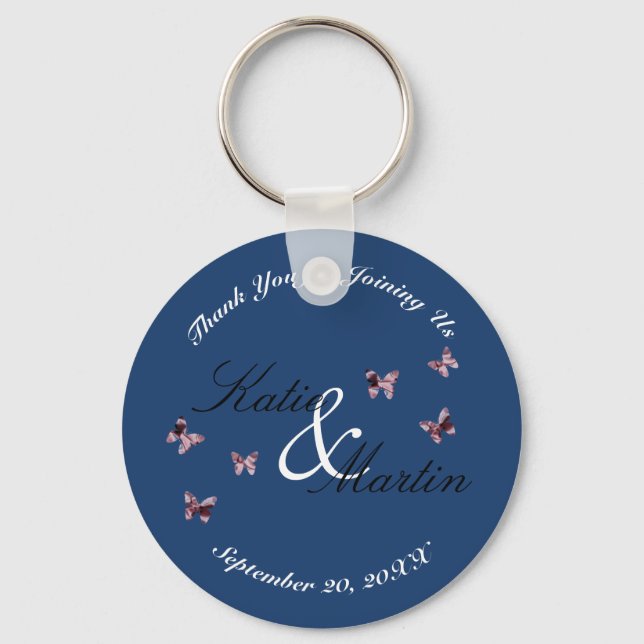 Wedding Thank You Keepsake Pink Butterflies Key Ring (Front)