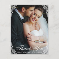 Wedding Thank You Lace Border Couple Photo
