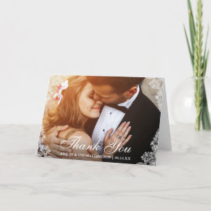Wedding Thank You Lace Border Photo Fold