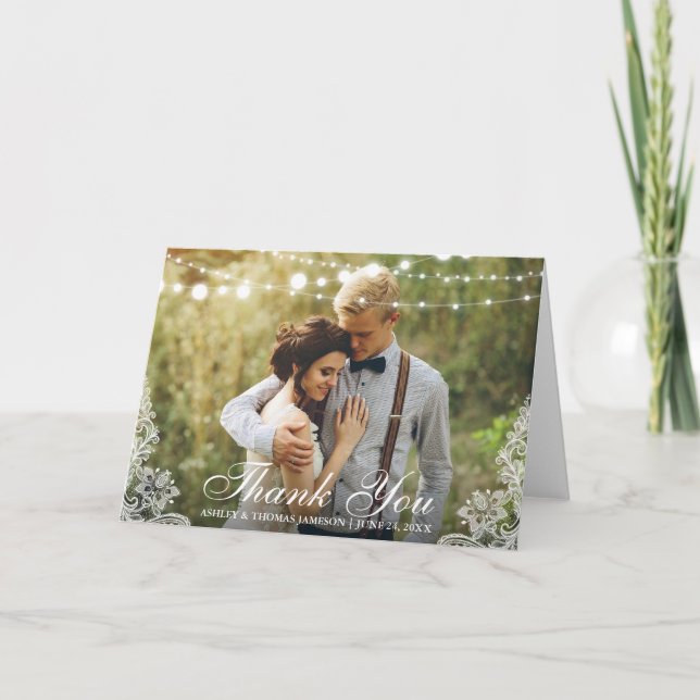 Wedding Thank You Lace String Lights Photo Fold (Front)
