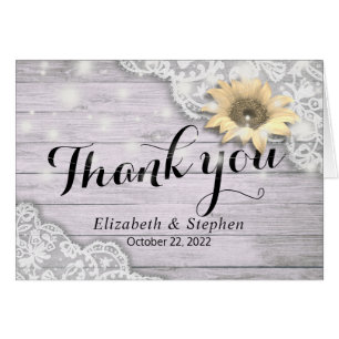 Wedding Thank You Lace Sunflower Rustic Wood Light