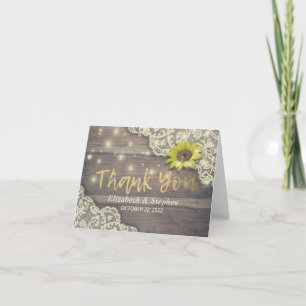 Wedding Thank You Lace Sunflower Rustic Wood Light