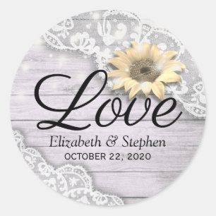 Wedding Thank You Lace Sunflower Wood String Light Classic Round Sticker