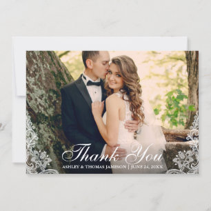 Wedding Thank You Lace Trim Couple Photo