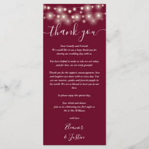 Wedding Thank You Lights Burgundy Place Card