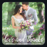 Wedding Thank You Love and Thanks Photo Square Sticker<br><div class="desc">Love and Thanks Modern Wedding Thank You Photo Sticker</div>