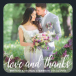 Wedding Thank You Love and Thanks Photo Square Sticker<br><div class="desc">Love and Thanks Modern Wedding Thank You Photo Sticker</div>