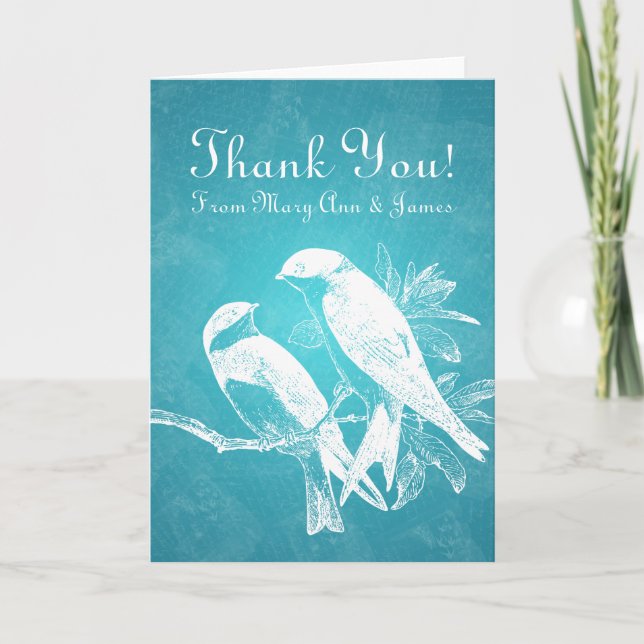 Wedding "Thank you" Love Birds Blue Thank You Card (Front)