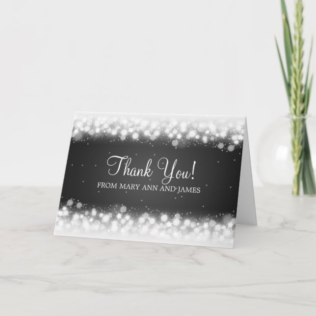 Wedding "Thank you" Magic Sparkle Black Thank You Card (Front)