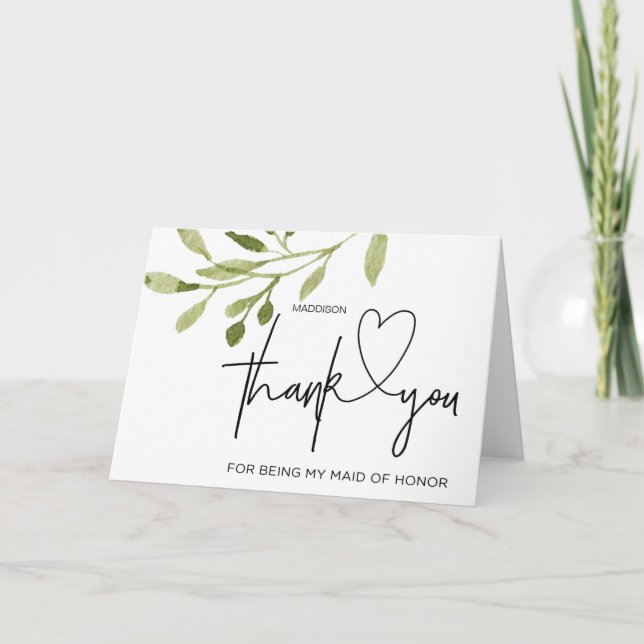 Wedding Thank You Maid of Honour from Bride Card (Front)