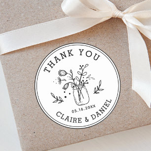 Wedding Thank You Mason Jar Flowers Classic Round Sticker