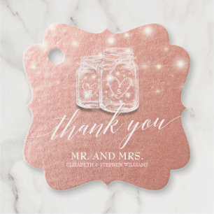 Wedding Thank You Mason Jar String Light Rose Gold Favour Tags