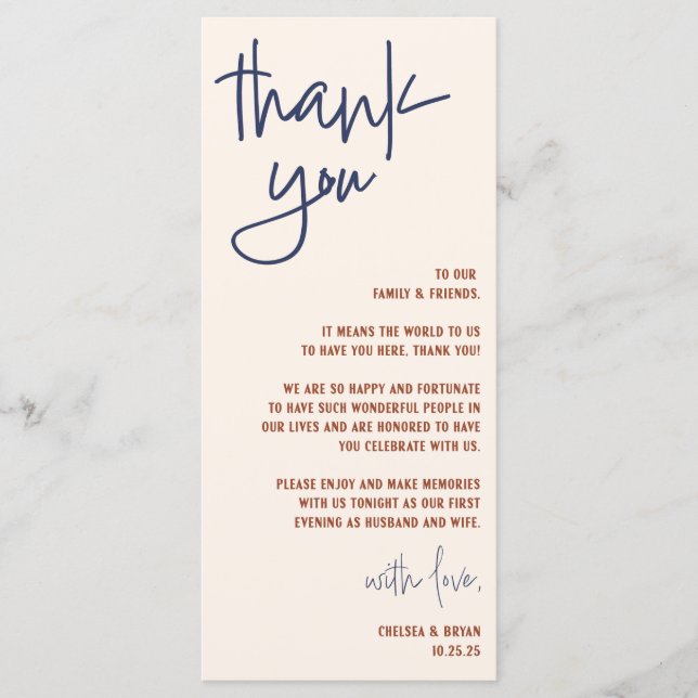 Wedding Thank You & Menu Card (Front)