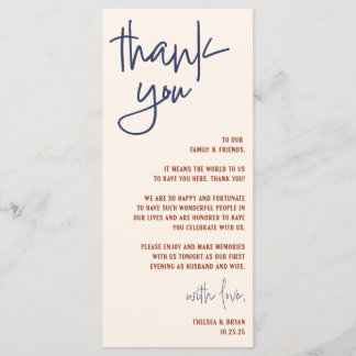 Wedding Thank You & Menu Card