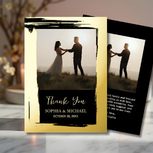 Wedding Thank You Message 2 Photos Black Elegant Foil Holiday Card