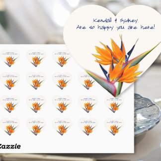 Wedding Thank You Message Bird of Paradise Heart Sticker
