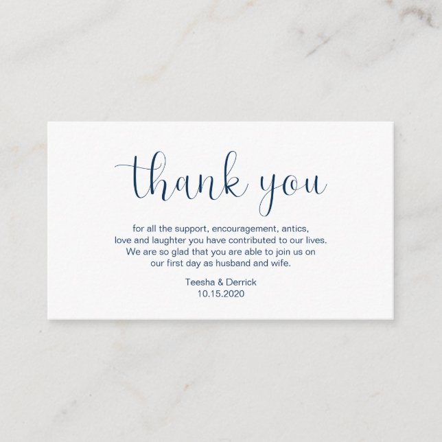 Wedding Thank you, Minimal design, Navy blue font Enclosure Card (Front)