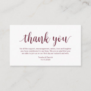 Wedding Thank you, Modern Burgundy Script Enclosure Card