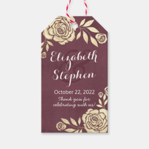 Wedding Thank You Modern Golden Roses Burgundy Red Gift Tags