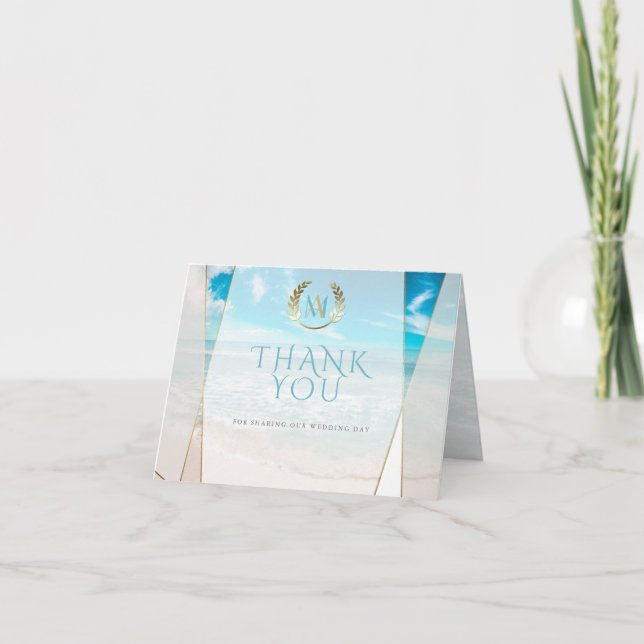 Wedding Thank You |  Modern Monogram Beach Wedding Card (Front)