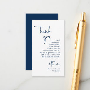 Wedding Thank you, Modern Navy Blue Script Enclosure Card