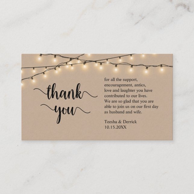 Wedding Thank you, Modern Rustic Brown Kraft Enclosure Card (Front)
