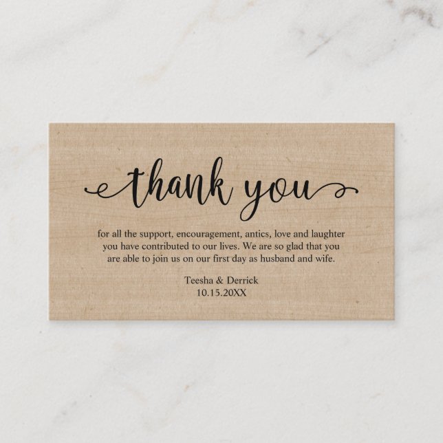 Wedding Thank you, Modern Rustic Brown Wood Enclosure Card (Front)