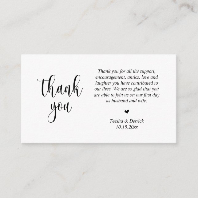 Wedding Thank you, Modern Script Enclosure Card (Front)