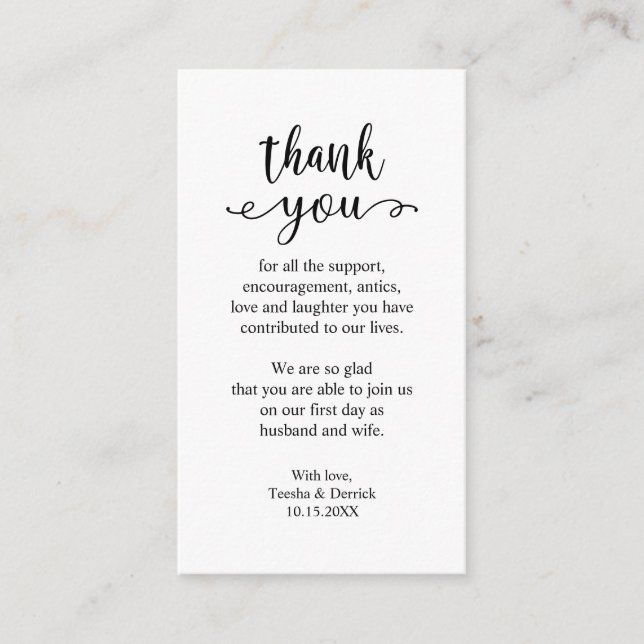 Wedding Thank you, Modern Simple Rustic Enclosure Card (Front)