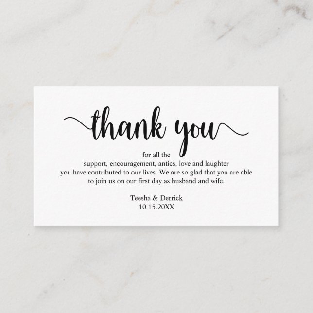 Wedding Thank you, Modern Simple Rustic Script Enc Enclosure Card (Front)