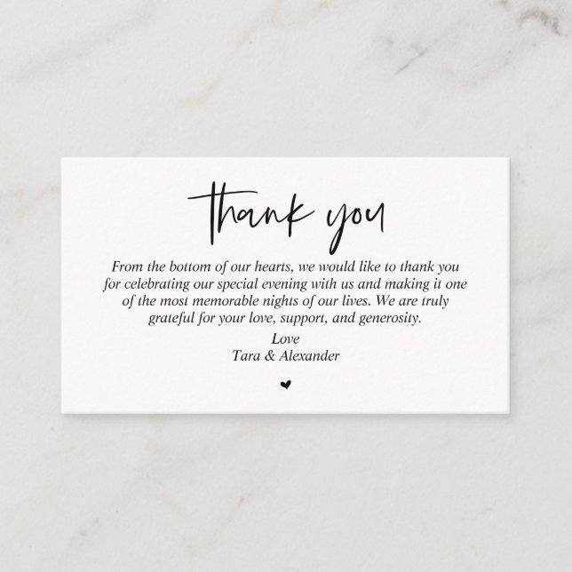 Wedding Thank you, Modern Simple Script Enclosure  Card (Front)