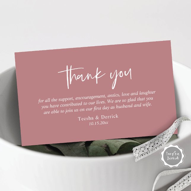 Wedding Thank you, Modern Simple Script Enclosure  Card (Wedding Thank you card, in modern casual script, dusty rose design)